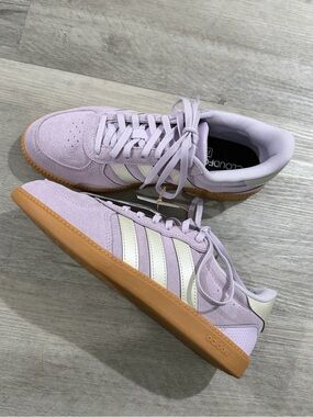 adidas Lavender Suede Sneakers with Cream Stripes and Gum Sole